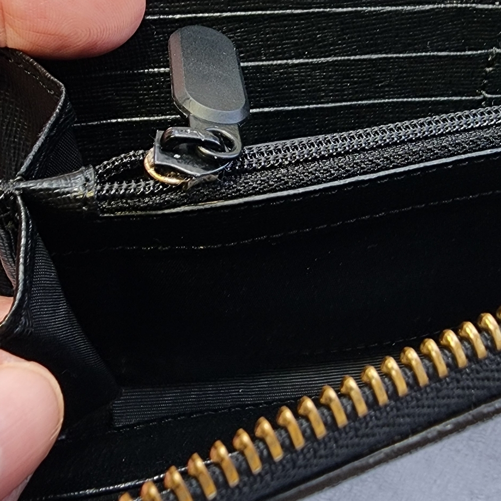 FURLA Saffiano Leather Zip Around Long Wallet Black Gold Logo Women's Italy EUC - Picture 15 of 15